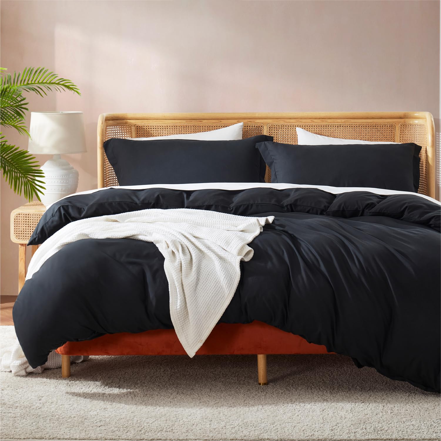 Nestl Black Duvet Cover Queen Size - Soft Double Brushed Queen Duvet Cover Set, 3 Piece, With Button Closure, 1 Duvet Cover 90X9